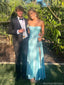 Elegant Blue Spaghetti Strap Side Slit Mermaid Long Prom Dress Ideas, Evening Party Dresses, OLP1320