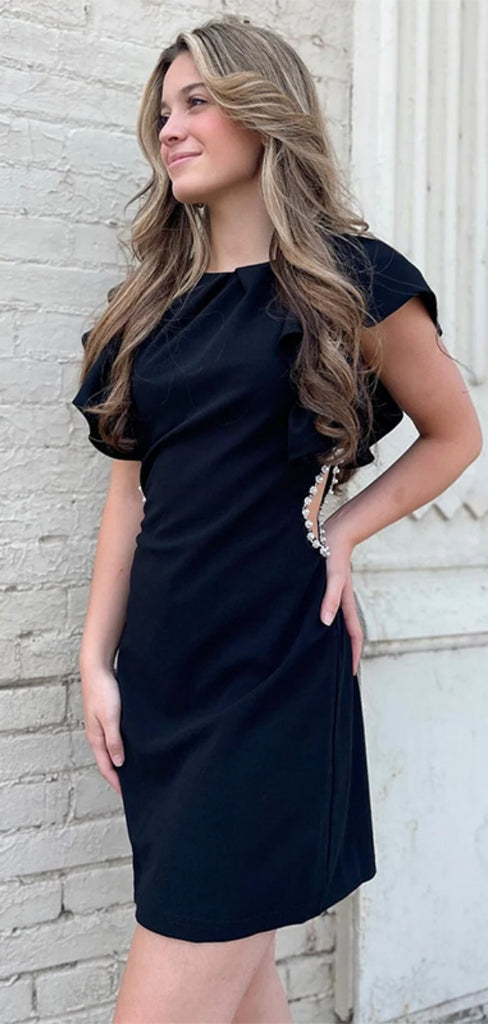 Sexy High Short Cap Sleeve Satin Black Mermaid Homecoming Dresses For Party Online, HD0973
