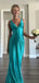 Soft V-neck Sleeveless Mermaid Satin Long Prom Dresses Online, OL506