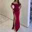 Mismatched Off Shoulder Mermaid Side Slit Satin Burgundy Long Bridesmaid Dresses Online, BG683