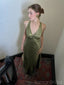 Sexy V-neck Sleeveless Mermaid Satin Evening Prom Dresses Online, OLP1134