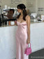 Simple Spaghetti Strap Sleeveless Mermaid Satin Pink Long Prom Dresses Online, OL490
