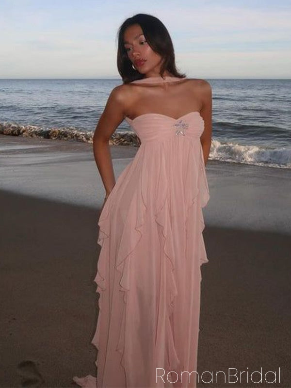 Soft Sweetheart Sleeveless A-line Chiffon Evening Prom Dresses Online, OLP1097