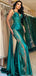 Elegant Green Spaghetti Strap Mermaid Side Slit Long Prom Dress Ideas, Evening Party Dresses , OLP1229