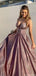 Shiny Pink Spaghetti Strap A-Line Long Prom Dress Ideas, Evening Party Dresses, OLP1285