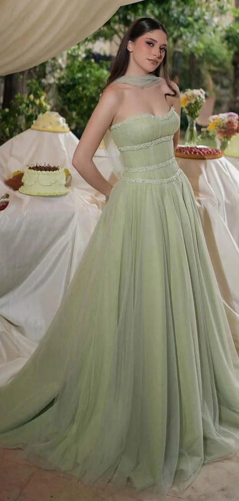 Elegant Green Sweetheart A-Line Long Prom Dress Ideas, Evening Party Dresses , OLP1246