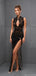 Sexy Black Halter Mermaid Side Slit Long Prom Dress Ideas, Evening Party Dresses, OLP1385
