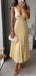 Elegant Yellow V-Neck A-Line Long Prom Dress Ideas, Evening Party Dresses, OLP1361