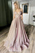 Shiny Pink Spaghetti Strap A-Line Long Prom Dress Ideas, Evening Party Dresses, OLP1285
