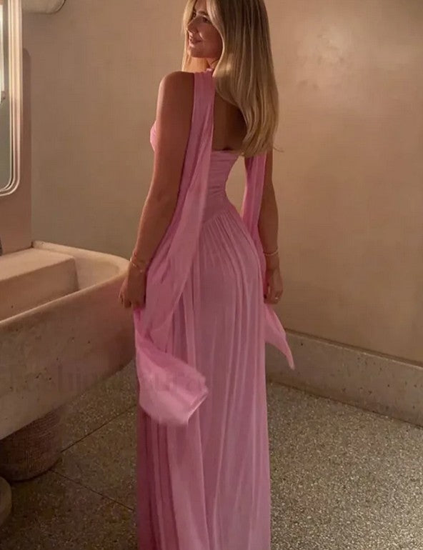 Sexy Pink Sweetheart A-Line Long Prom Dress Ideas, Evening Party Dresses, OLP1259