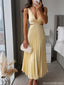 Elegant Yellow V-Neck A-Line Long Prom Dress Ideas, Evening Party Dresses, OLP1361
