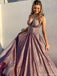 Shiny Pink Spaghetti Strap A-Line Long Prom Dress Ideas, Evening Party Dresses, OLP1285