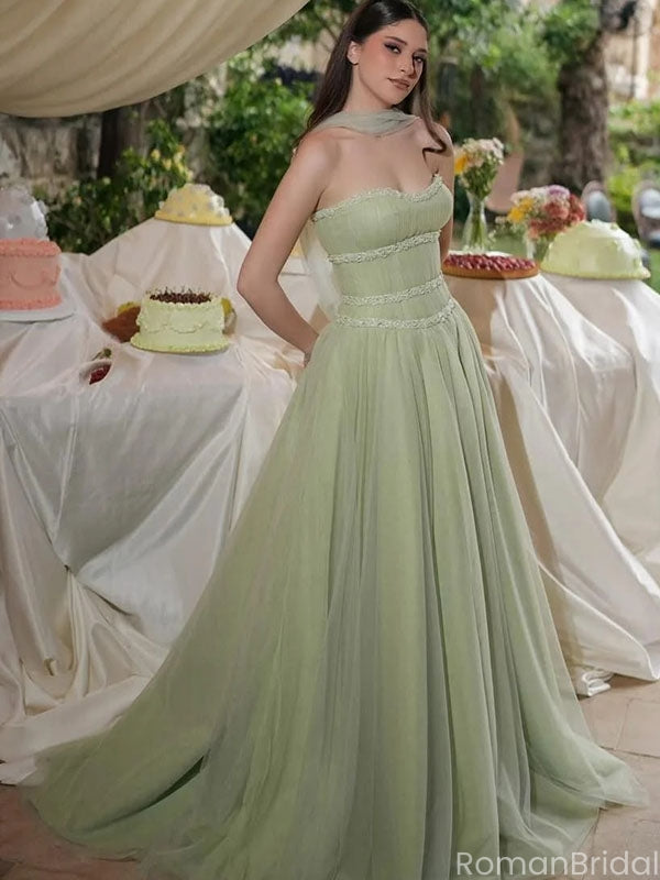 Elegant Green Sweetheart A-Line Long Prom Dress Ideas, Evening Party Dresses , OLP1246