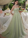 Elegant Green Sweetheart A-Line Long Prom Dress Ideas, Evening Party Dresses , OLP1246