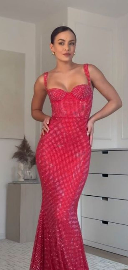 Sexy Spaghetti Strap Sleeveless Mermaid Satin Evening Prom Dresses Online, OLP868