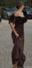 Elegant Brown Off-Shoulder Mermaid Floral Long Prom Dress Ideas, Evening Party Dresses, OLP1387