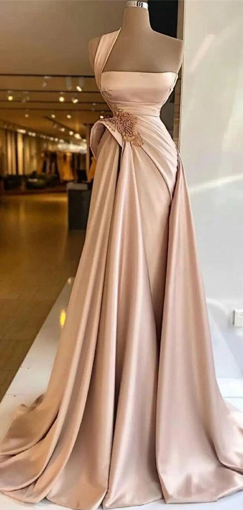 Elegant Pink One-Shoulder A-Line Long Prom Dress Ideas, Evening Party Dresses, OLP1251