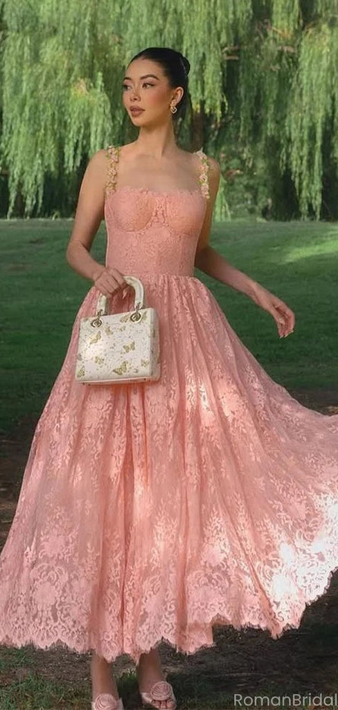 Elegant Pink Spaghetti-Strap A-Line Long Prom Dress Ideas, Evening Party Dresses, OLP1269