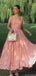 Elegant Pink Spaghetti-Strap A-Line Long Prom Dress Ideas, Evening Party Dresses, OLP1269
