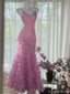 Elegant Pink Spaghetti Strap Mermaid Floral Long Prom Dress Ideas, Evening Party Dresses, OLP1278