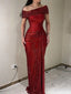 Shiny Red Off-Shoulder Mermaid Sequin Long Prom Dress Ideas, Evening Party Dresses, OLP1331