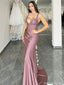 Elegant Pink Spaghetti Strap Mermaid Long Prom Dress Ideas, Evening Party Dresses , OLP1230