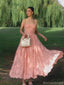 Elegant Pink Spaghetti-Strap A-Line Long Prom Dress Ideas, Evening Party Dresses, OLP1269