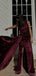 Elegant Mermaid Cabernet Side Slit One Shoulder Long Bridesmaid Dresses with Trailing, BG435