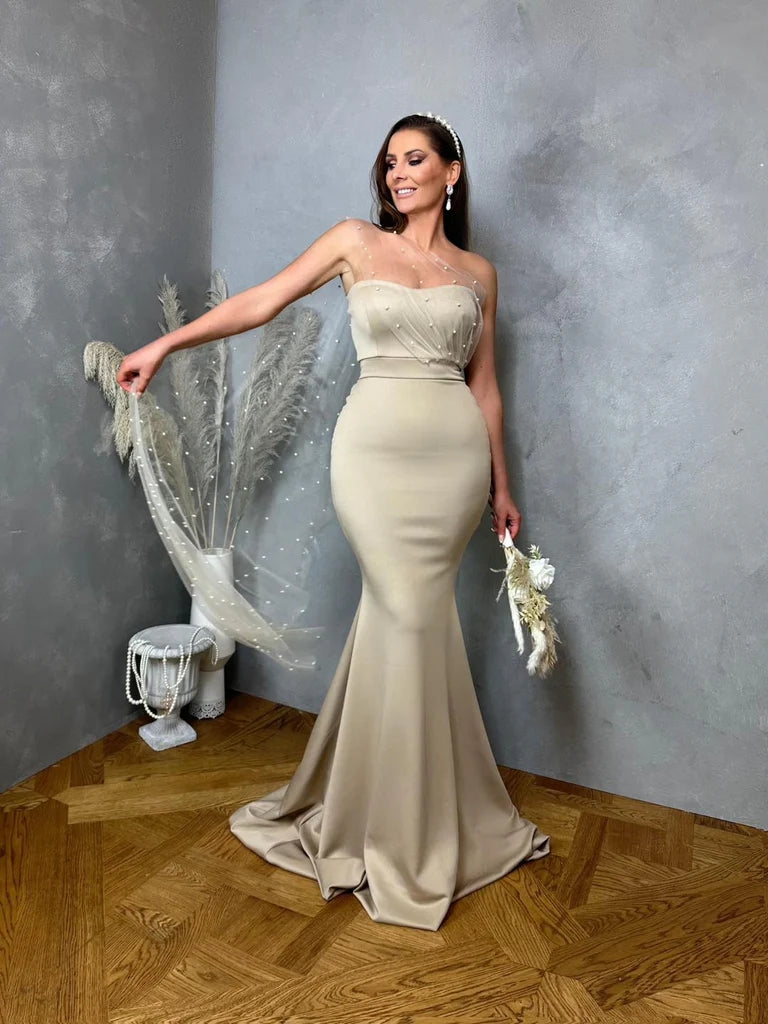 Elegant Sweetheart Mermaid Satin Tulle Long Bridesmaid Dresses Online, BG691