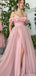 Elegant Pink Off-Shoulder Floral Mermaid Side Slit Long Prom Dress Ideas, Evening Party Dresses, OLP1296