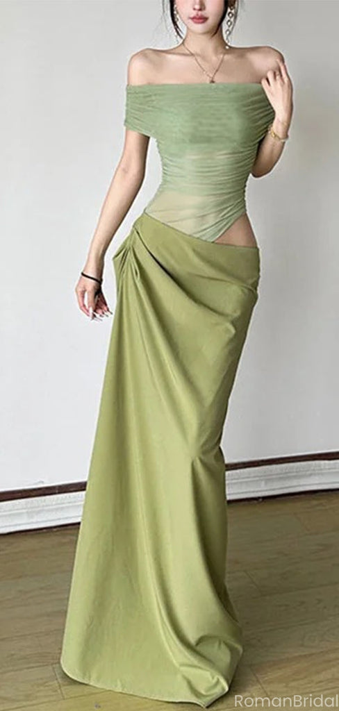 Unique Green Off-Shoulder Mermaid Long Prom Dress Ideas, Evening Party Dresses, OLP1376