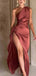 Elegant One-Shoulder Mermaid Side Slit Long Prom Dress Ideas, Evening Party Dresses , OLP1231