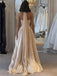 Elegant White V-Neck A-Line Long Prom Dress Ideas, Evening Party Dresses, OLP1388