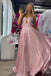 Elegant Pink Spaghetti Strap A-Line Side Slit Long Prom Dress Ideas, Evening Party Dresses, OLP1287