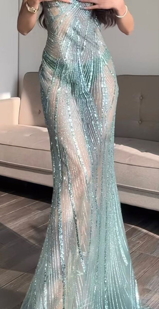 Popular Teal Spaghetti Strap Mermaid  Long Prom Dress Ideas, Evening Party Dresses, OLP1279