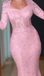 Elegant Pink Long Sleeve Mermaid Lace Long Prom Dress Ideas, Evening Party Dresses, OLP1332