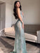 Popular Teal Spaghetti Strap Mermaid  Long Prom Dress Ideas, Evening Party Dresses, OLP1279