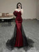 Elegant Red Off-Shoulder Mermaid Long Prom Dress Ideas, Evening Party Dresses, OLP1310