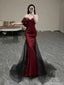 Elegant Red Off-Shoulder Mermaid Long Prom Dress Ideas, Evening Party Dresses, OLP1310