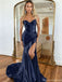 Elegant Blue Sweetheart Mermaid Side Slit Long Prom Dress Ideas, Evening Party Dresses, OLP1261