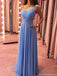 Elegant Blue Spaghetti-Strap A-Line Long Prom Dress Ideas, Evening Party Dresses, OLP1270