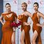 Simple Orange Mismatched Sleeveless Mermaid Long Bridesmaid Dresses Online, BG890