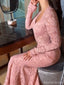 Elegant Pink Long Sleeve Mermaid Lace Long Prom Dress Ideas, Evening Party Dresses, OLP1332