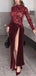 Sexy Red Halter Long Sleeve Mermaid Side Slit Long Prom Dress Ideas, Evening Party Dresses, OLP1377