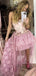 Unique Pink Sweetheart High Low Applique Long Prom Dress Ideas, Evening Party Dresses, OLP1389