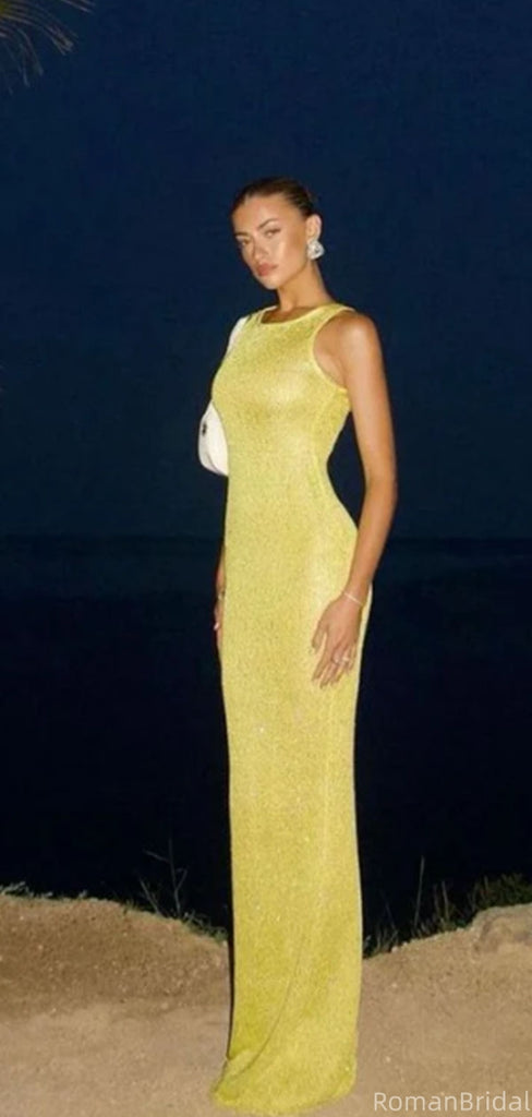 Elegant Yellow Jewel Mermaid Long Prom Dress Ideas, Evening Party Dresses, OLP1364