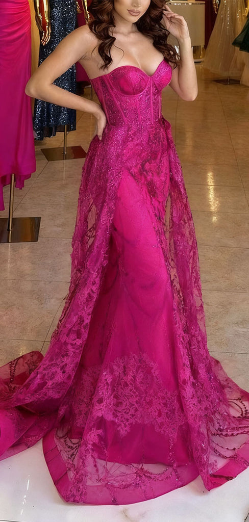 Gorgeous Pink Sweetheart  A-Line Lace Long Prom Dress Ideas, Evening Party Dresses , OLP1215