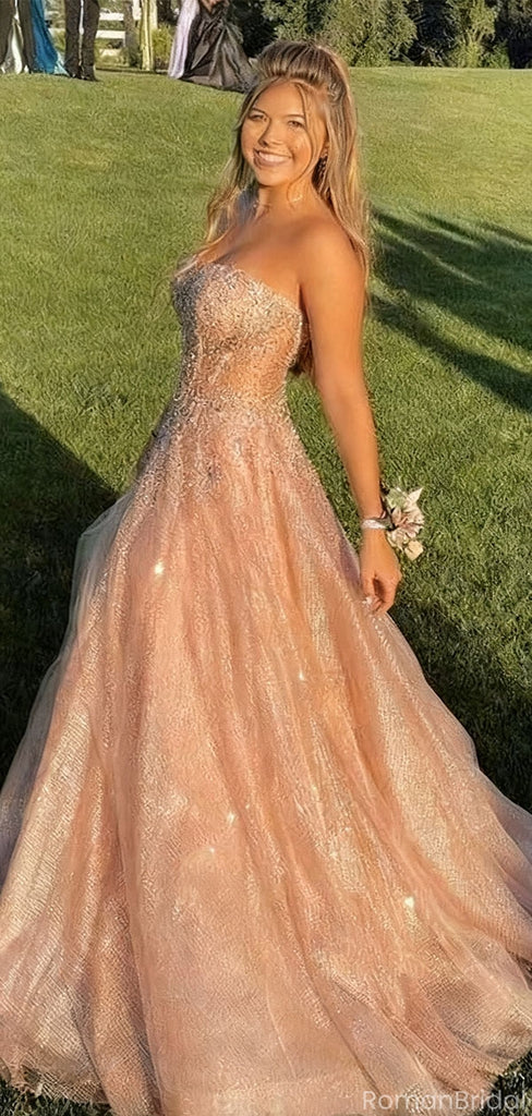 Shiny Pink Sweetheart A-Line Long Prom Dress Ideas, Evening Party Dresses, OLP1271