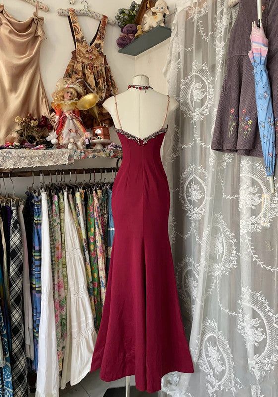 Elegant Red Spaghetti Strap Mermaid Long Prom Dress Ideas, Evening Party Dresses, OLP1311