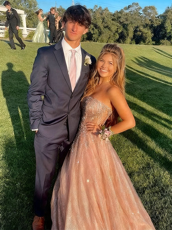 Shiny Pink Sweetheart A-Line Long Prom Dress Ideas, Evening Party Dresses, OLP1271